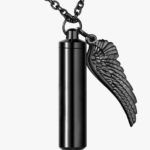 Dletay 円柱骨壺ネックレス 遺灰用メモリアル形見ペンダント 天使の翼付き ステンレススチール 追悼ジュエリー